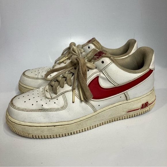 Nike Air Force 1 sneakers white red casual collegiate women’s size 7.5 - Picture 3 of 9